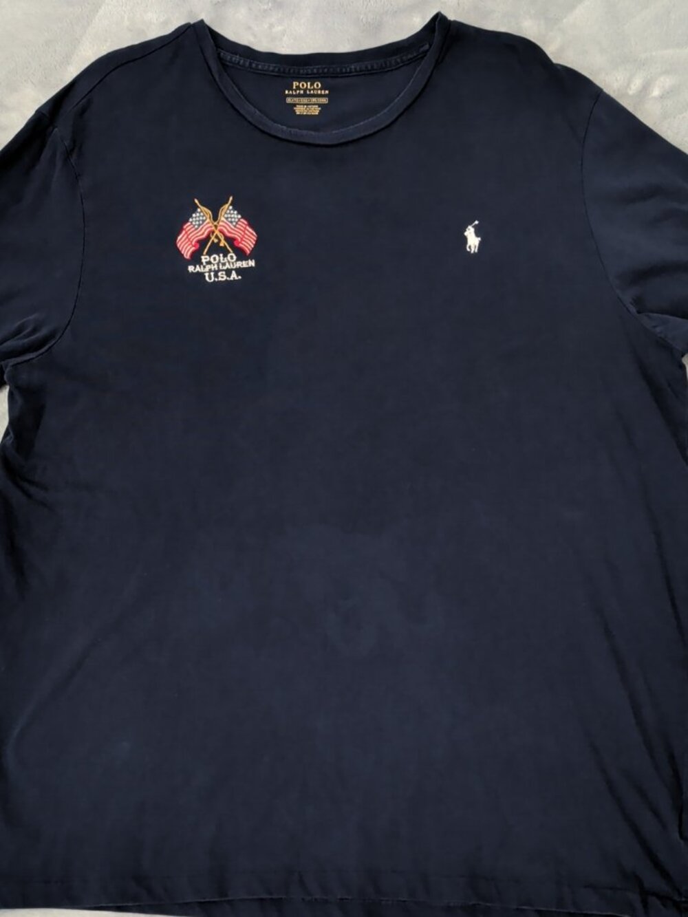 Polo Ralph Lauren T-Shirt Men's Sz XL Navy Blue Crew Neck Pony Logo Flags Preppy